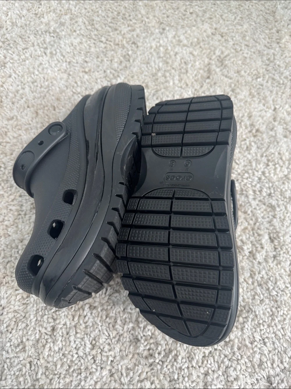 CROCS Black Platform Clog with Blue and Clear Charms